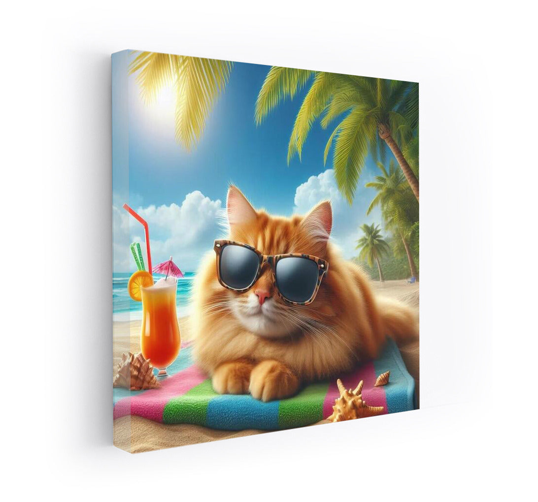 Cat in Sunglasses on Stylish Beach: Summer Mood