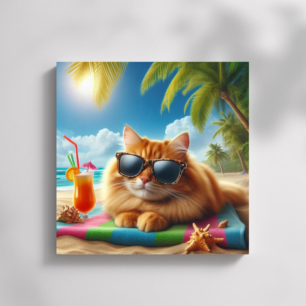 Cat in Sunglasses on Stylish Beach: Summer Mood