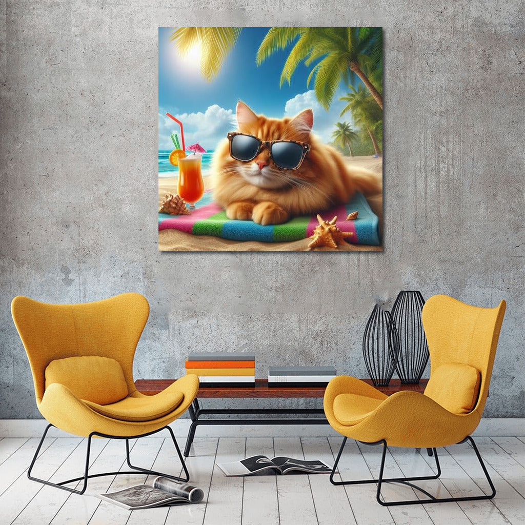 Cat in Sunglasses on Stylish Beach: Summer Mood
