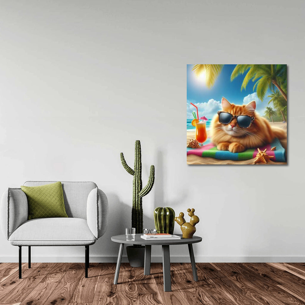 Cat in Sunglasses on Stylish Beach: Summer Mood