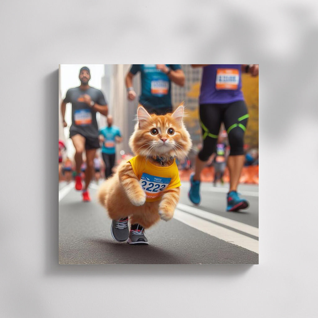 Marathon Cat in a Bright T-Shirt: City Run