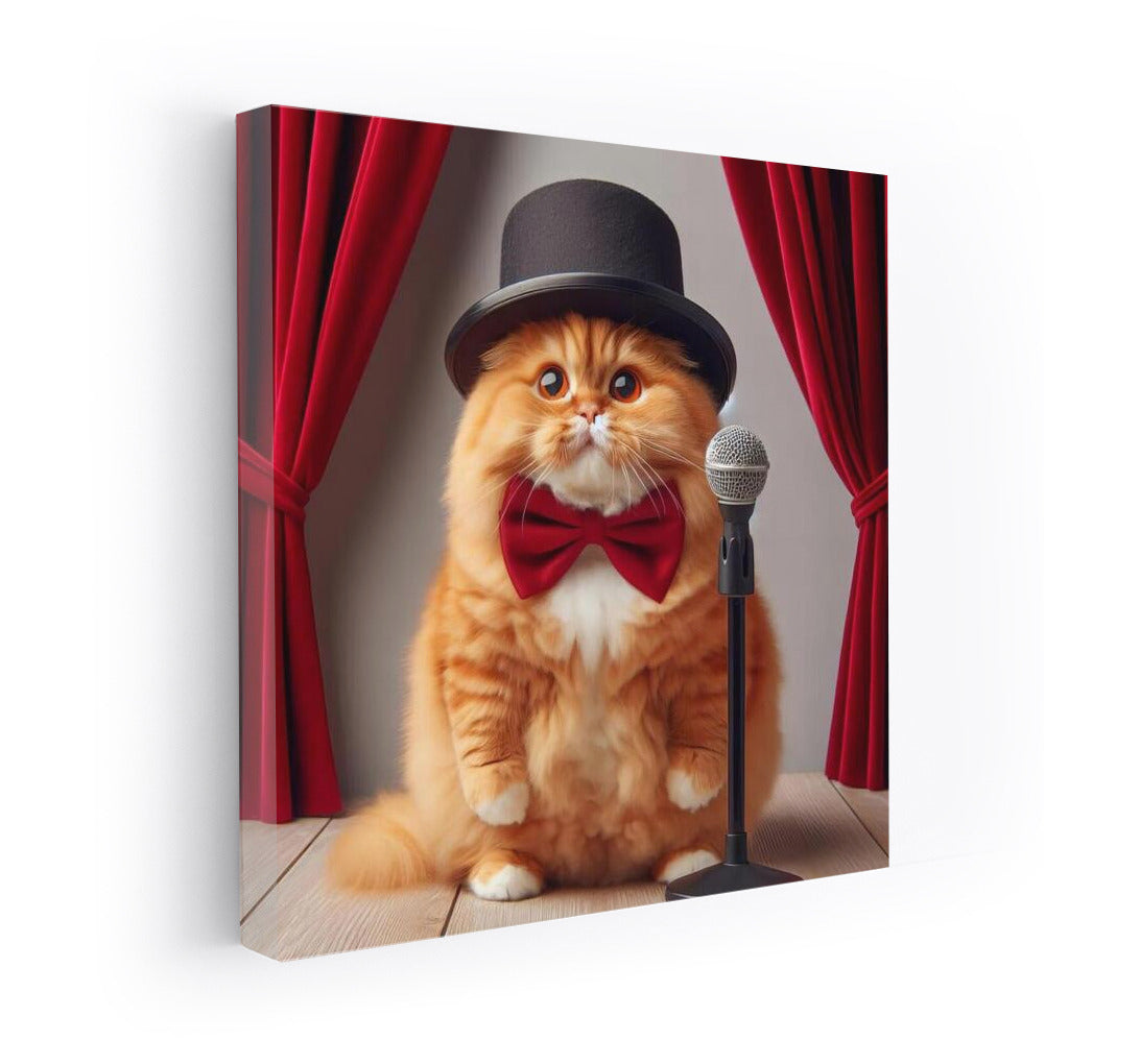 Charm and Voice: Cat Performer in a Top Hat