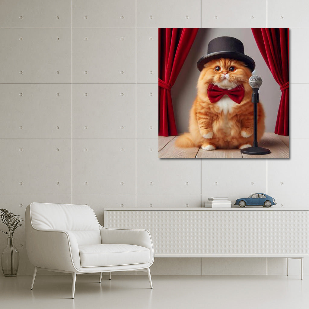 Charm and Voice: Cat Performer in a Top Hat