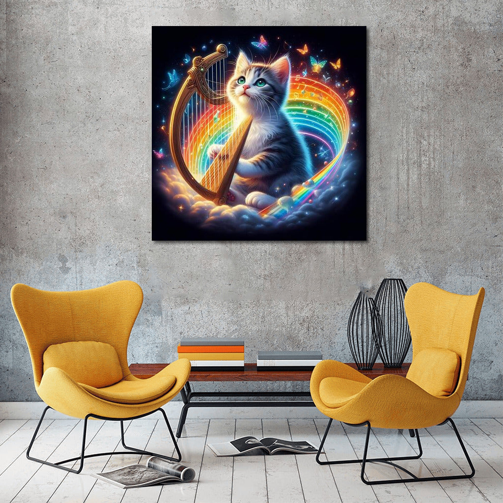Rainbow Harp Melodies: The Cat Who Brings Nature to Life