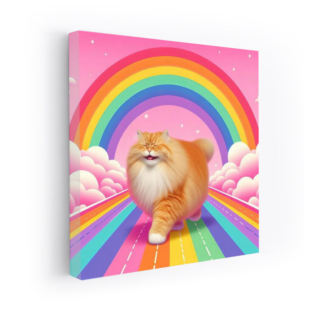 Smiling Cat on Rainbow Road: Bright Positive