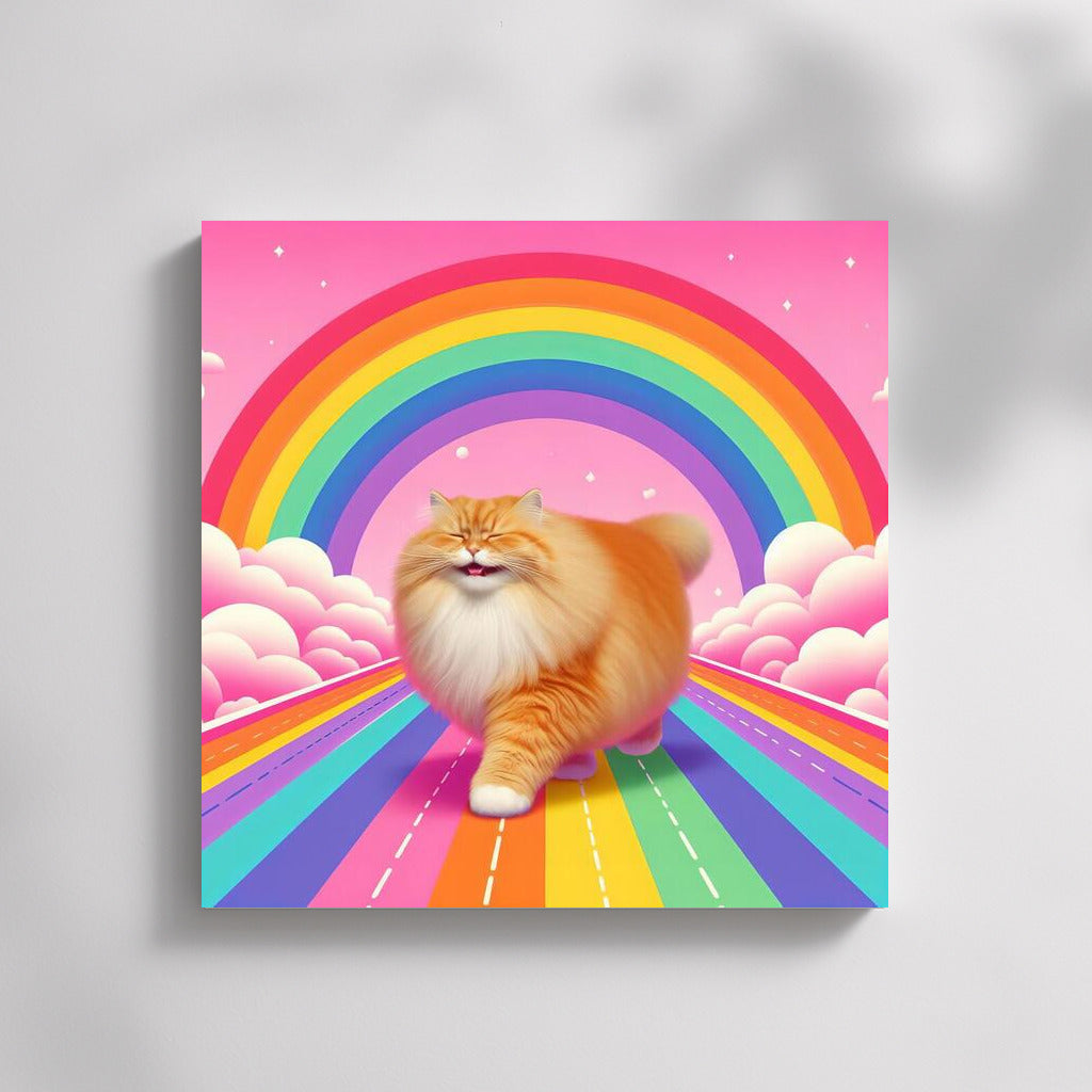 Smiling Cat on Rainbow Road: Bright Positive