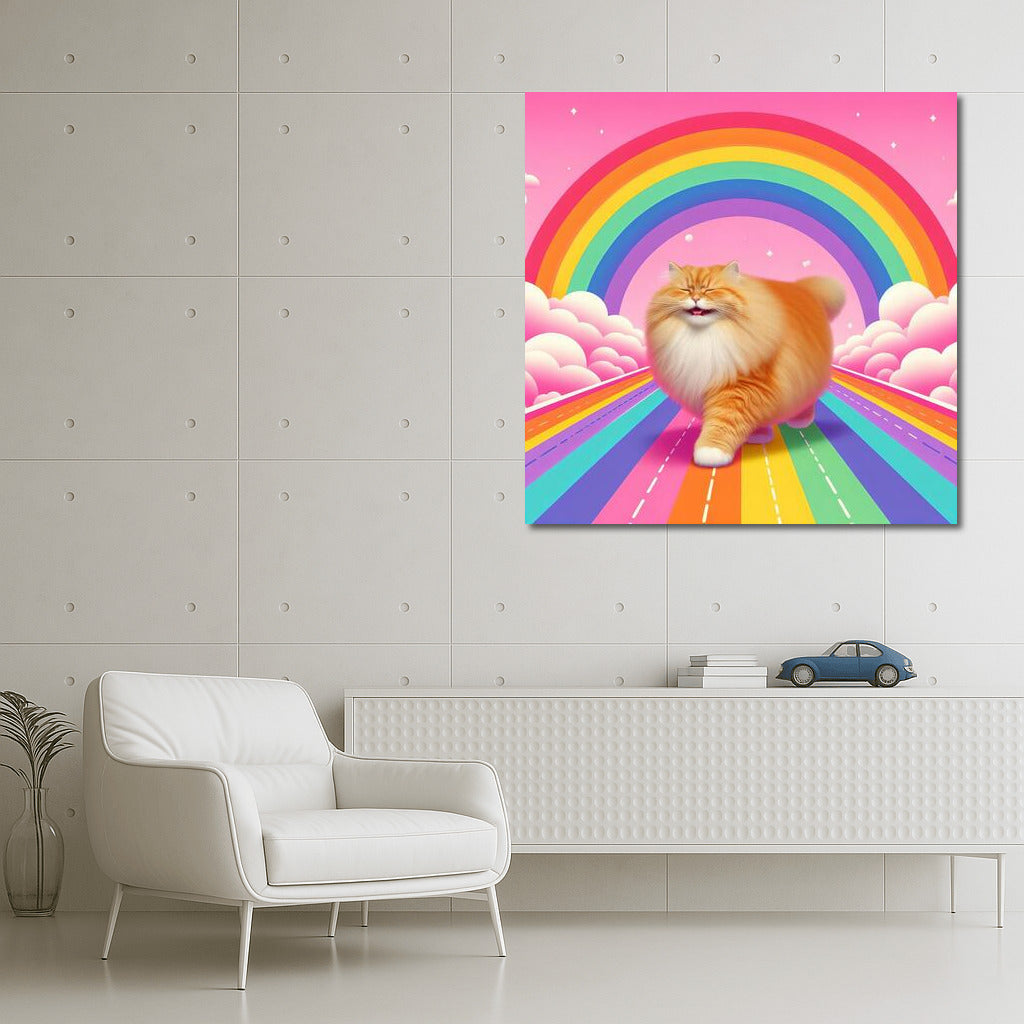 Smiling Cat on Rainbow Road: Bright Positive