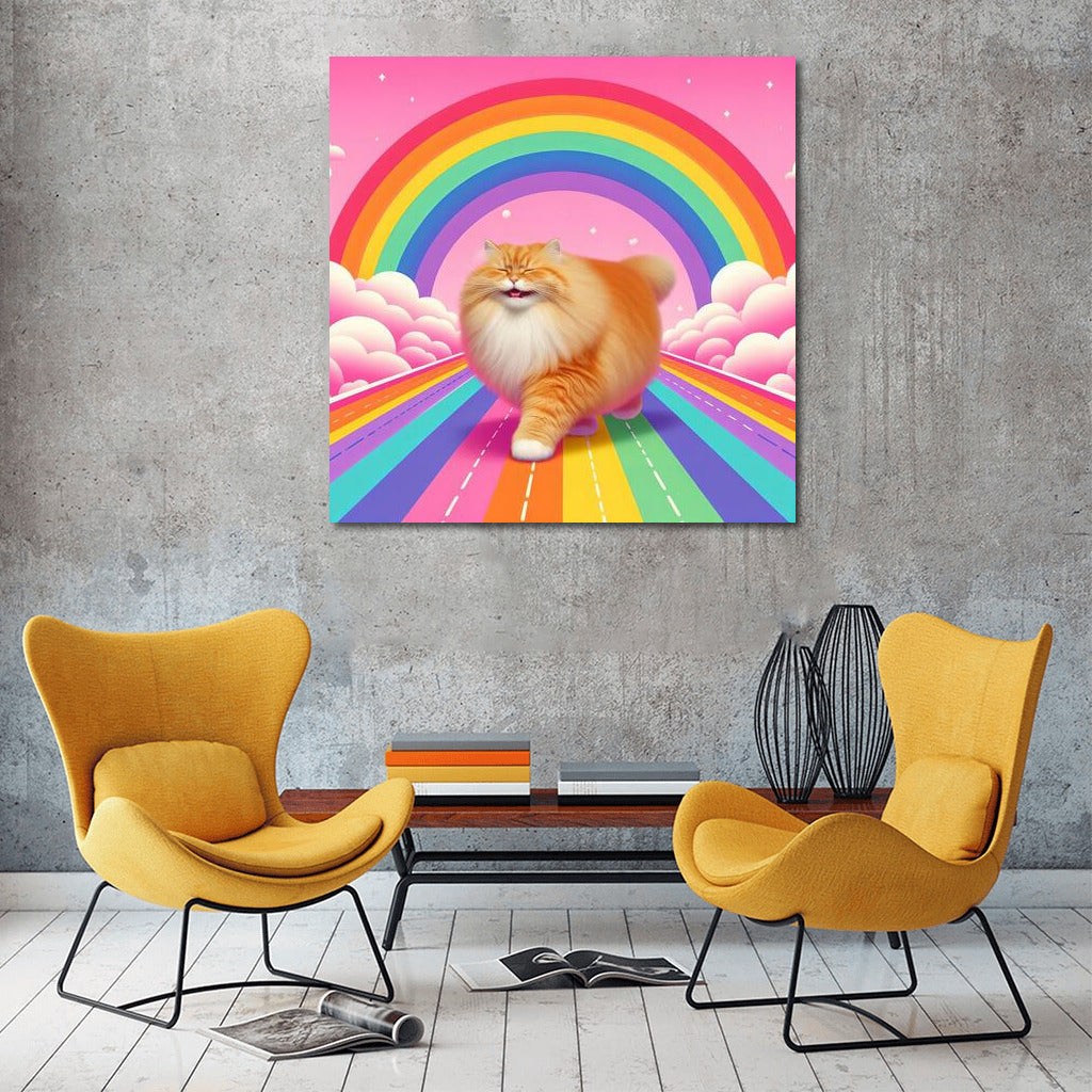 Smiling Cat on Rainbow Road: Bright Positive