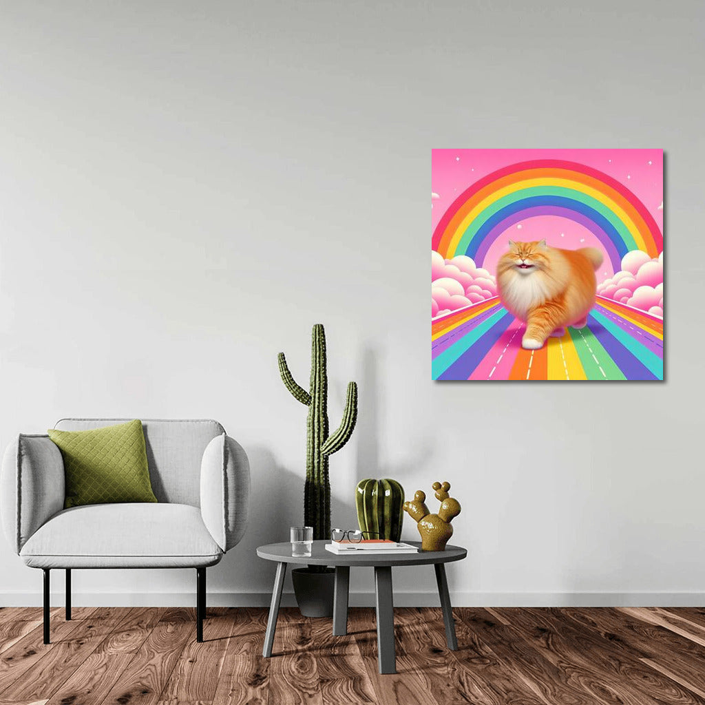 Smiling Cat on Rainbow Road: Bright Positive