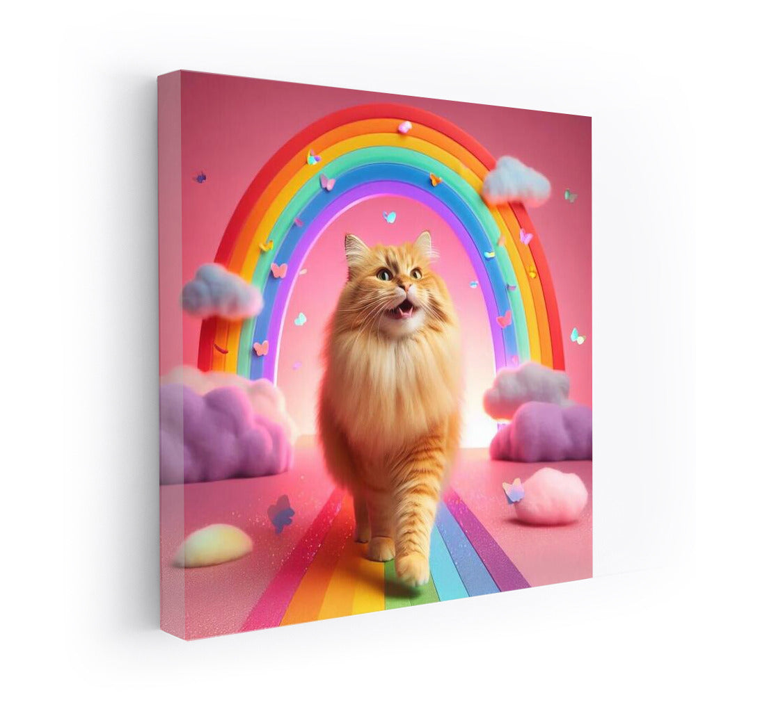 Fluffy Cat on Rainbow Road 2: Magical Journey Among Clouds and Butterflies