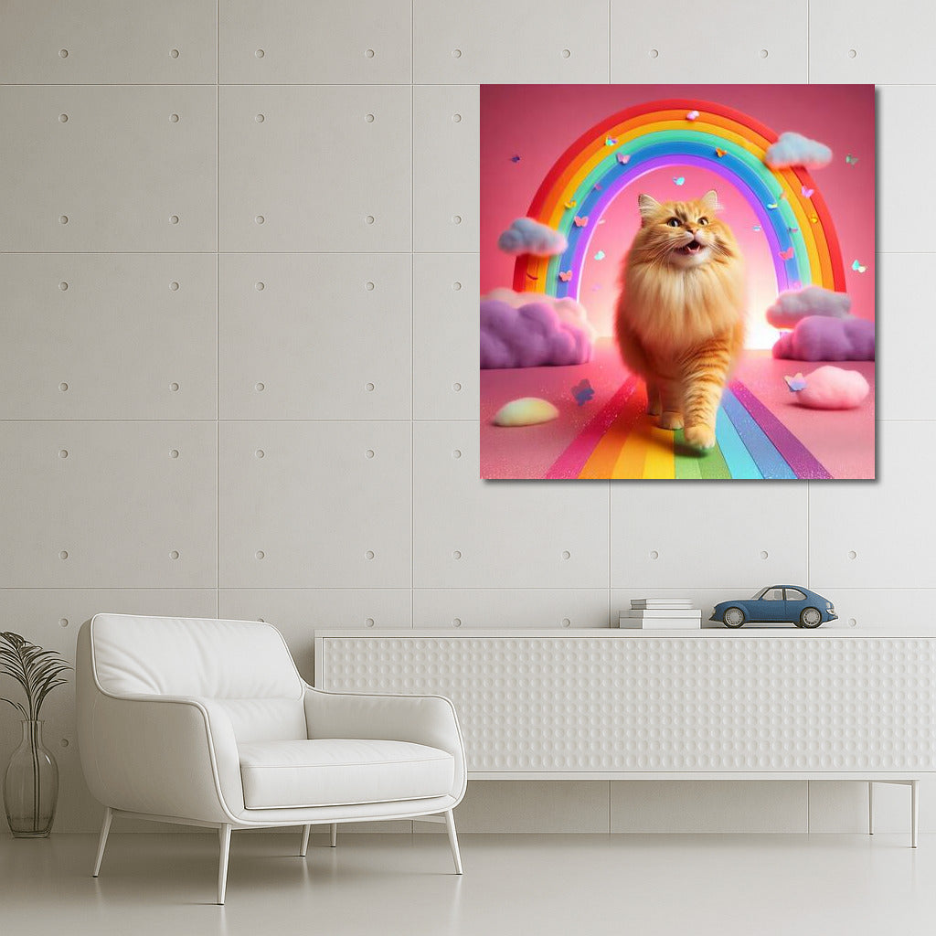Fluffy Cat on Rainbow Road 2: Magical Journey Among Clouds and Butterflies