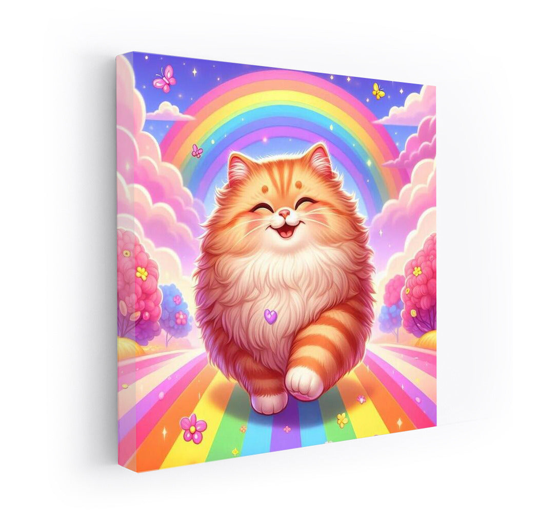 Fluffy Cat on Rainbow Road: Bright Interior Decor
