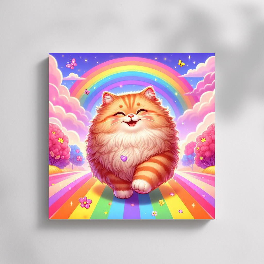 Fluffy Cat on Rainbow Road: Bright Interior Decor