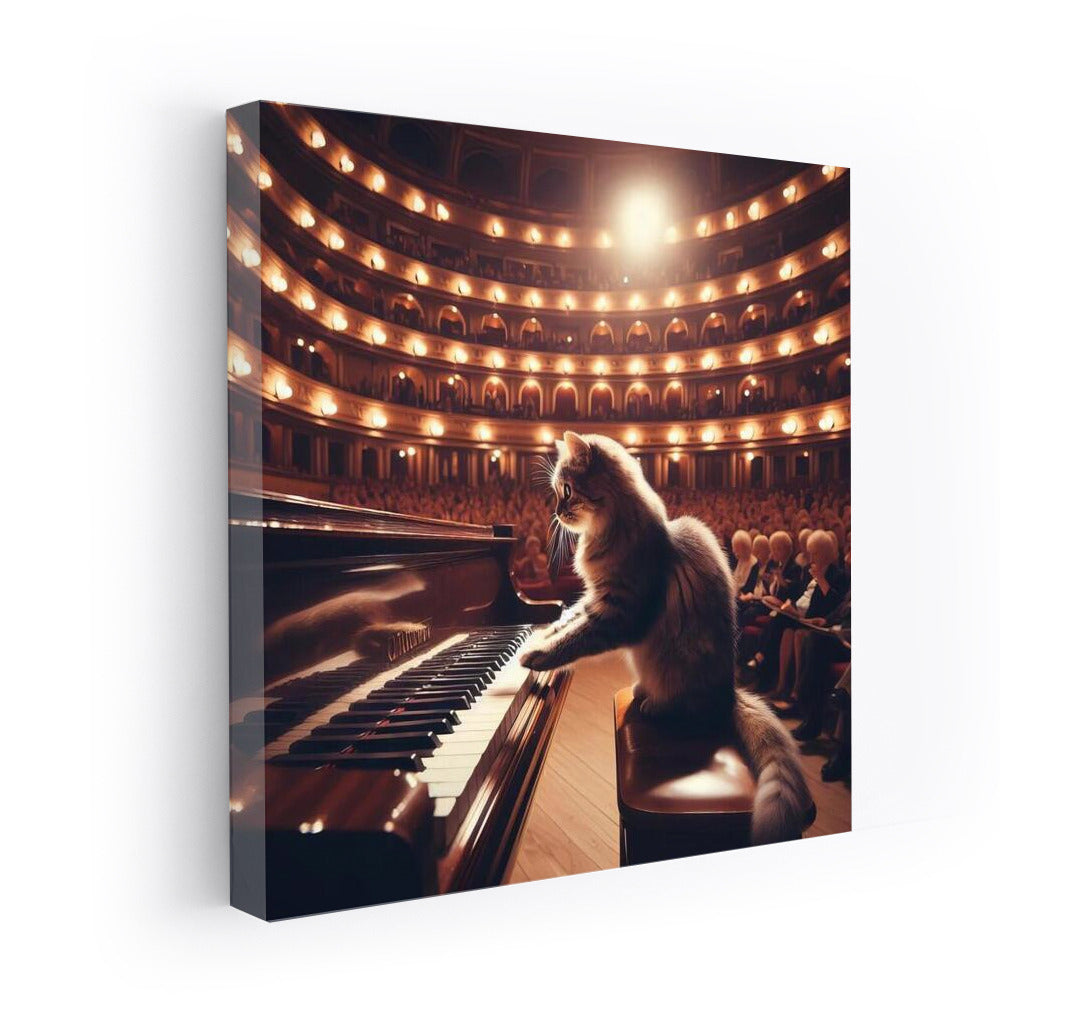 Virtuoso Cat on the Piano in the Concert Hall