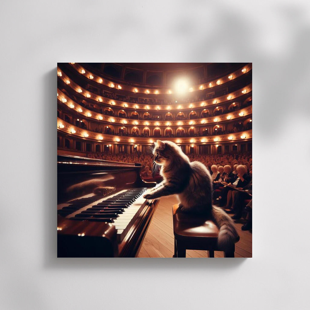Virtuoso Cat on the Piano in the Concert Hall