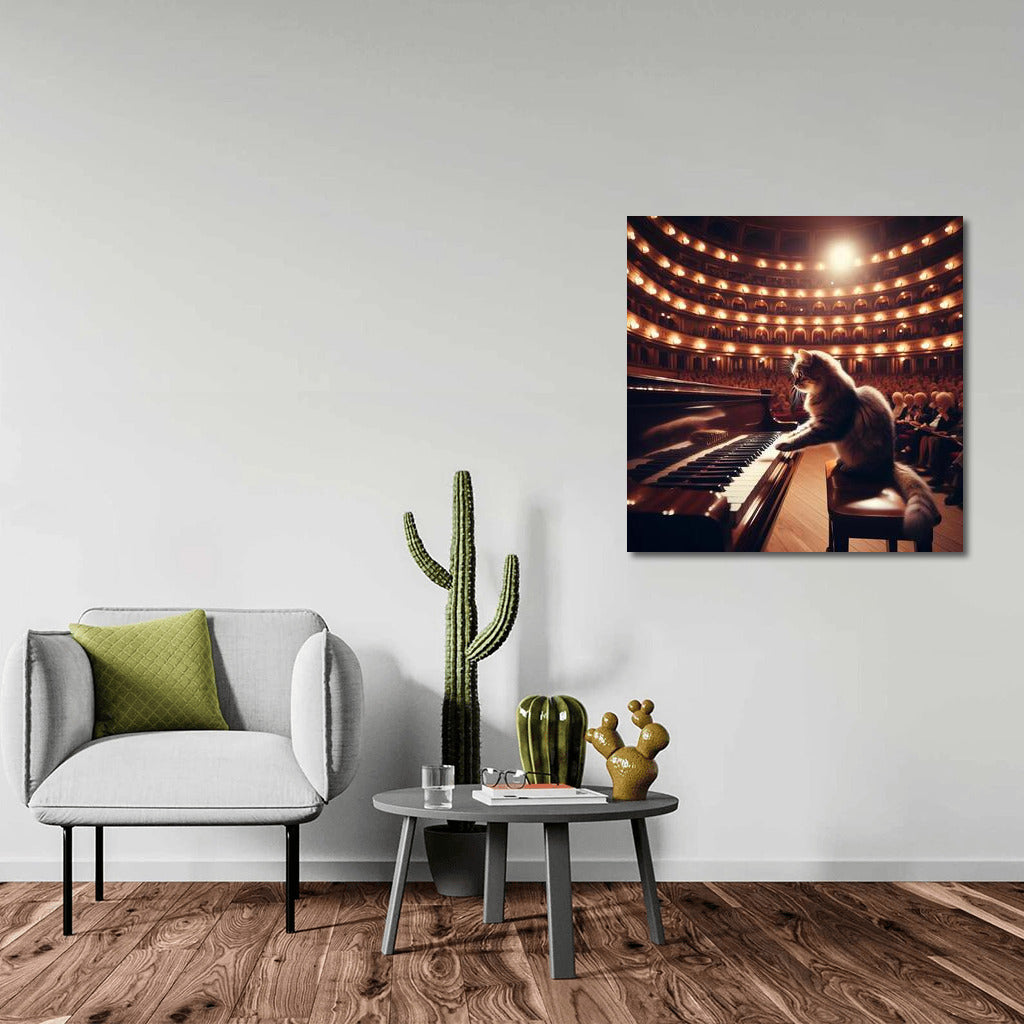Virtuoso Cat on the Piano in the Concert Hall