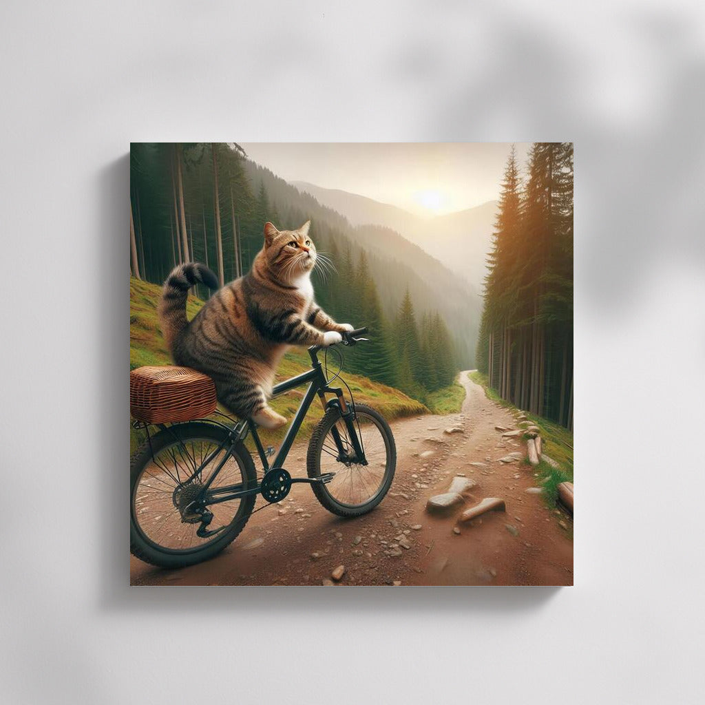 Fluffy Biker: Cat on a bike in the mountains
