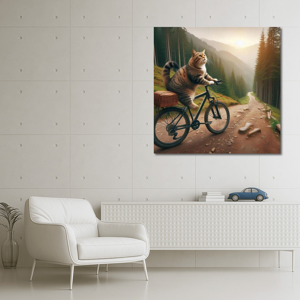Fluffy Biker: Cat on a bike in the mountains