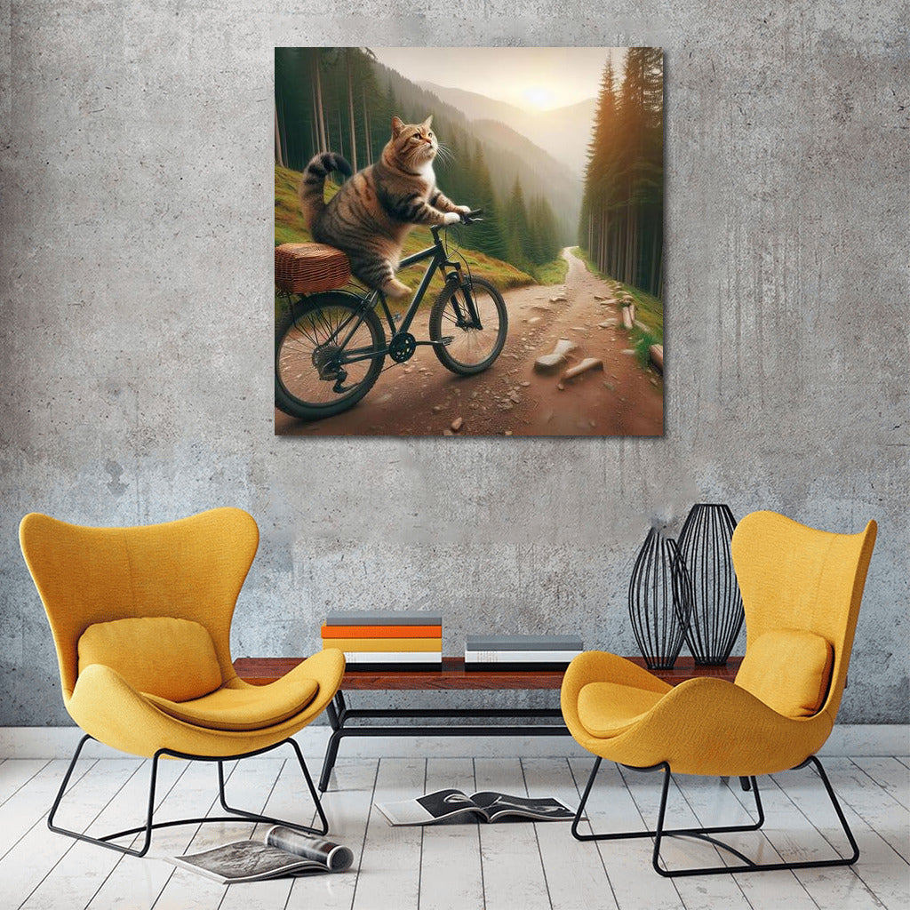 Fluffy Biker: Cat on a bike in the mountains