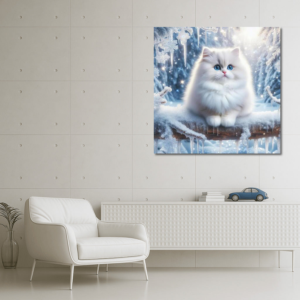 Snow Miracle: Fluffy Cat in the Winter Forest