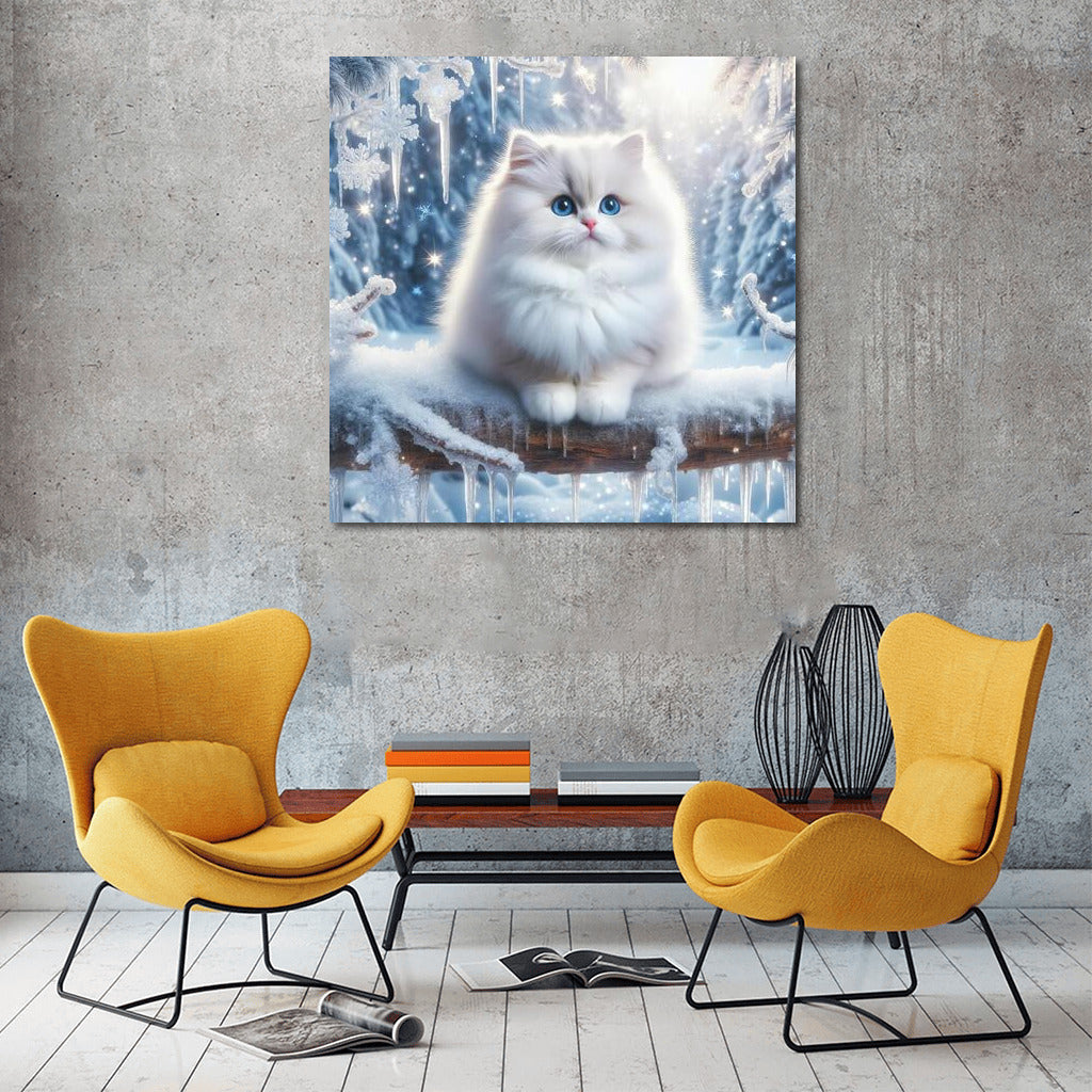 Snow Miracle: Fluffy Cat in the Winter Forest