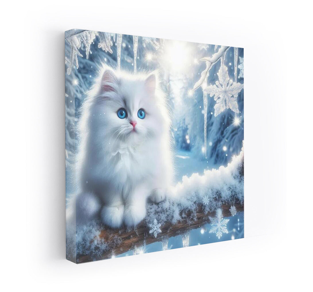 Fluffy Cat in Snow Fairytale: Winter Cozy Decoration