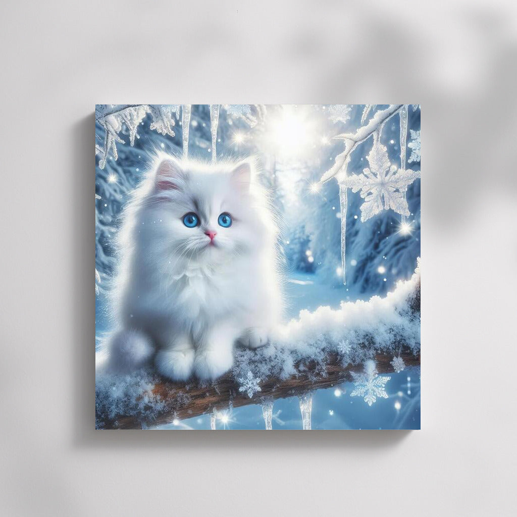 Fluffy Cat in Snow Fairytale: Winter Cozy Decoration
