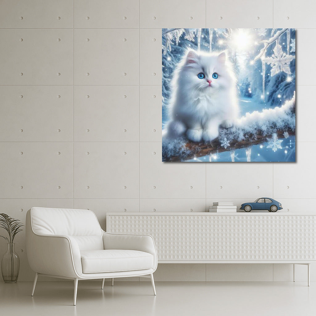 Fluffy Cat in Snow Fairytale: Winter Cozy Decoration