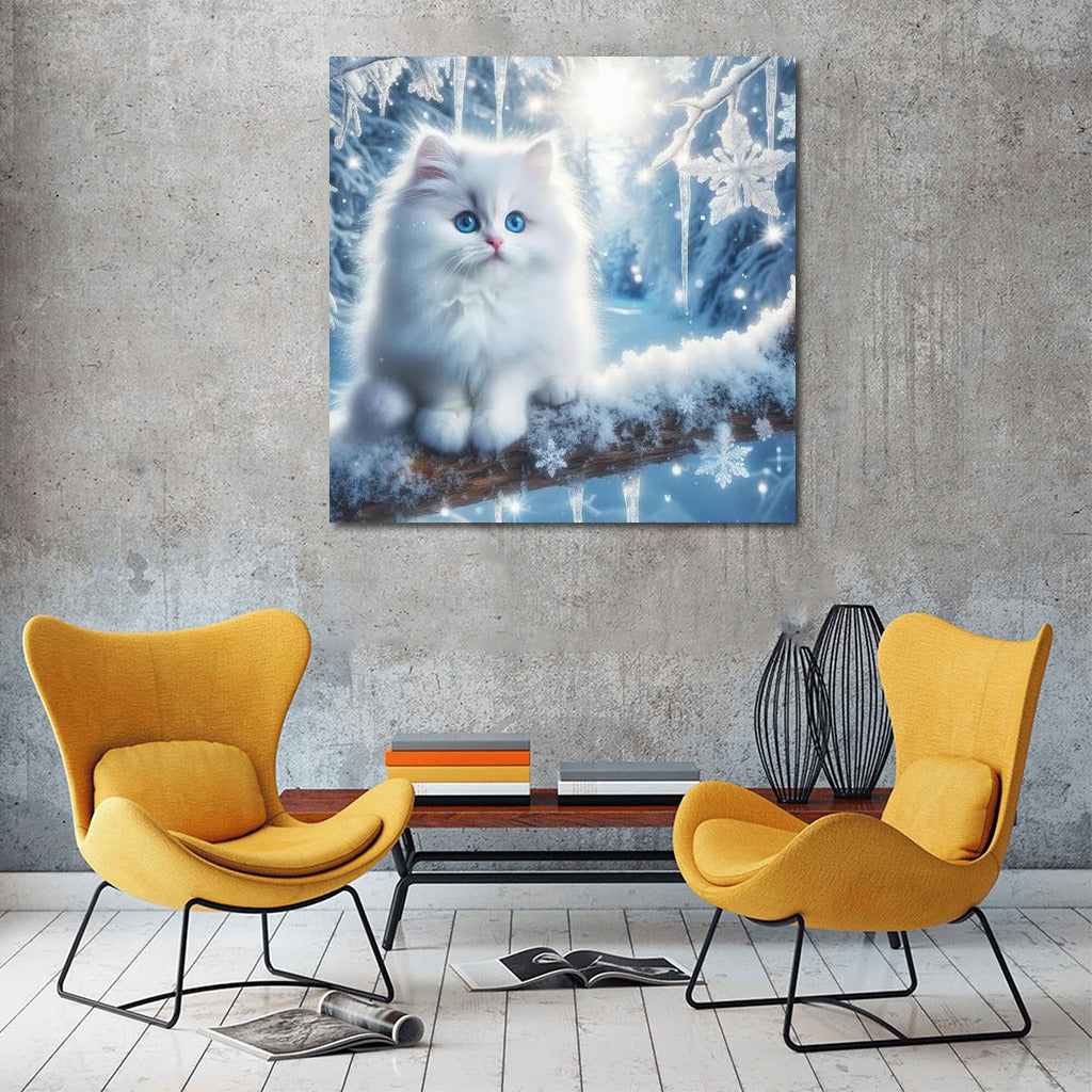 Fluffy Cat in Snow Fairytale: Winter Cozy Decoration