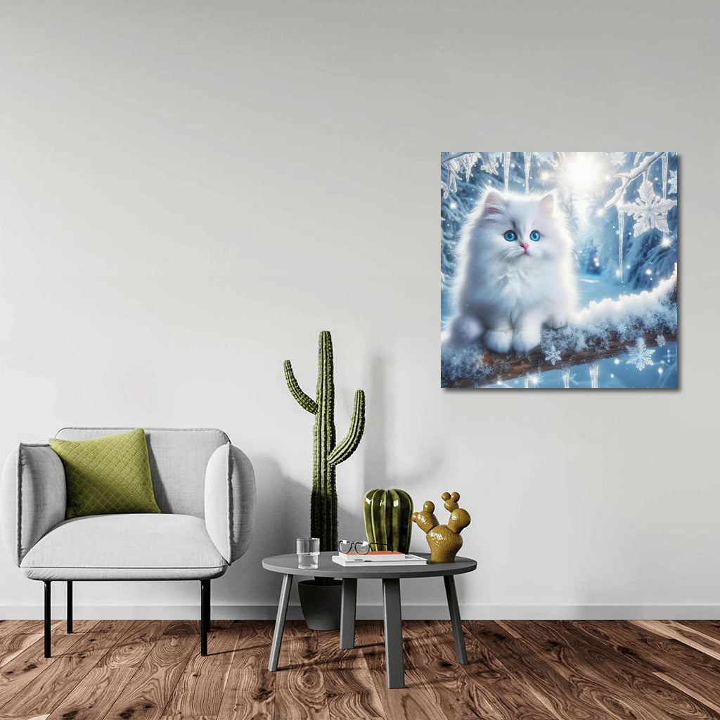 Fluffy Cat in Snow Fairytale: Winter Cozy Decoration