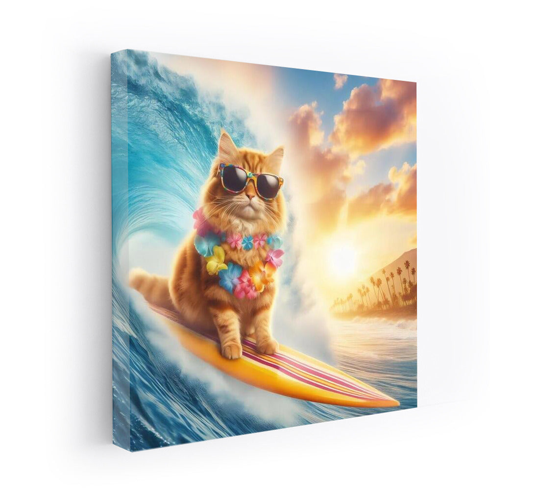 Surfing Cat on a Giant Wave: Catch a Wave of Happiness