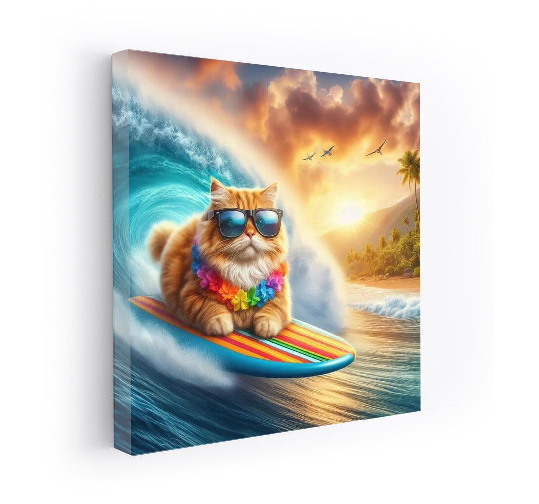 Surreal Surfing: Cat on the Crest of a Giant Wave