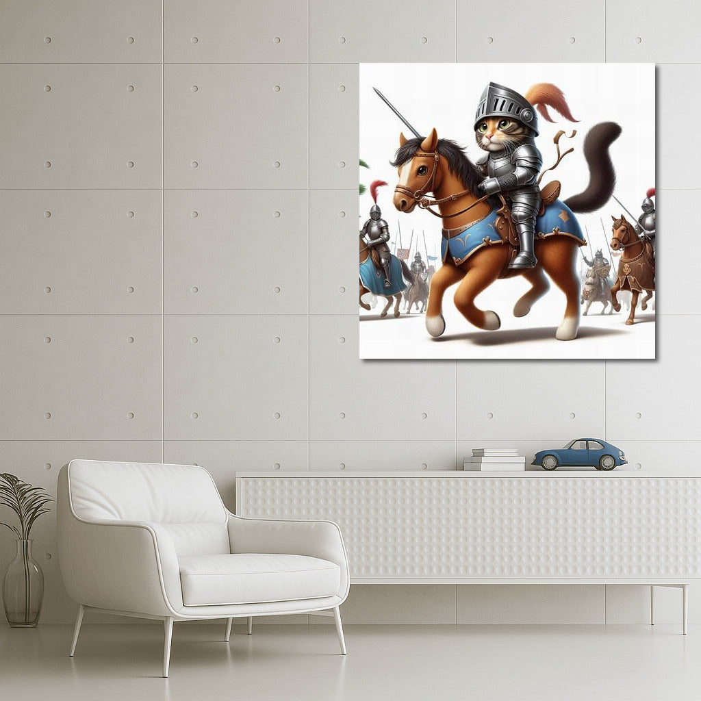 Knight Cat in Medieval Tournament: Fantasy Charm for Your Home