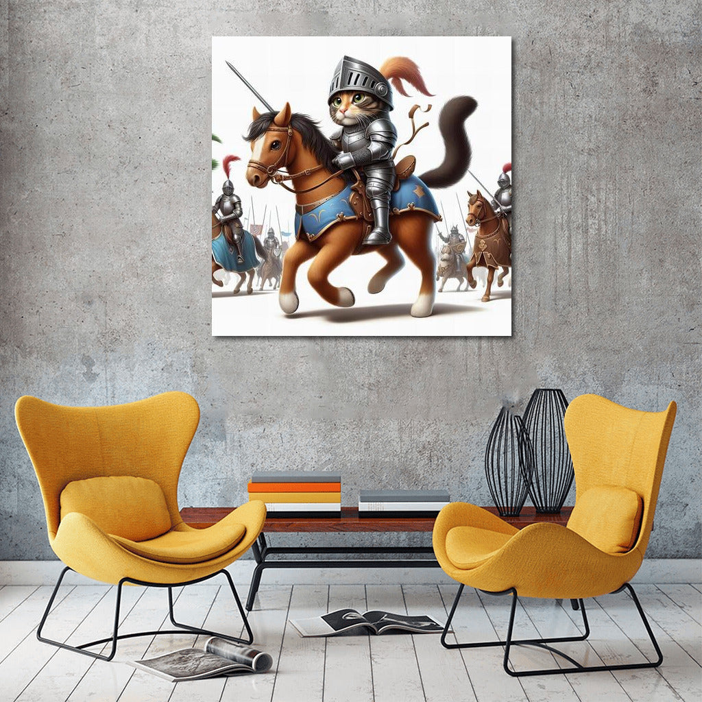 Knight Cat in Medieval Tournament: Fantasy Charm for Your Home