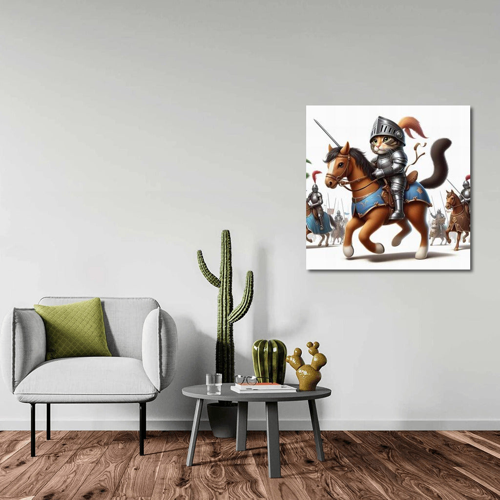 Knight Cat in Medieval Tournament: Fantasy Charm for Your Home