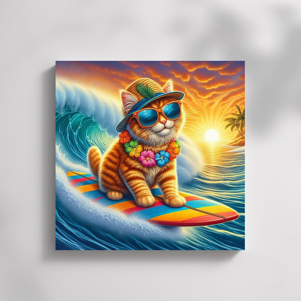 Giant Wave Surfer Cat: The Furry Hero of Sunset