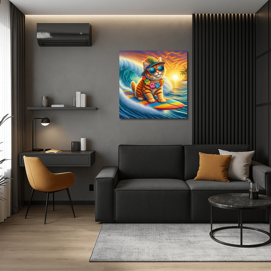Giant Wave Surfer Cat: The Furry Hero of Sunset