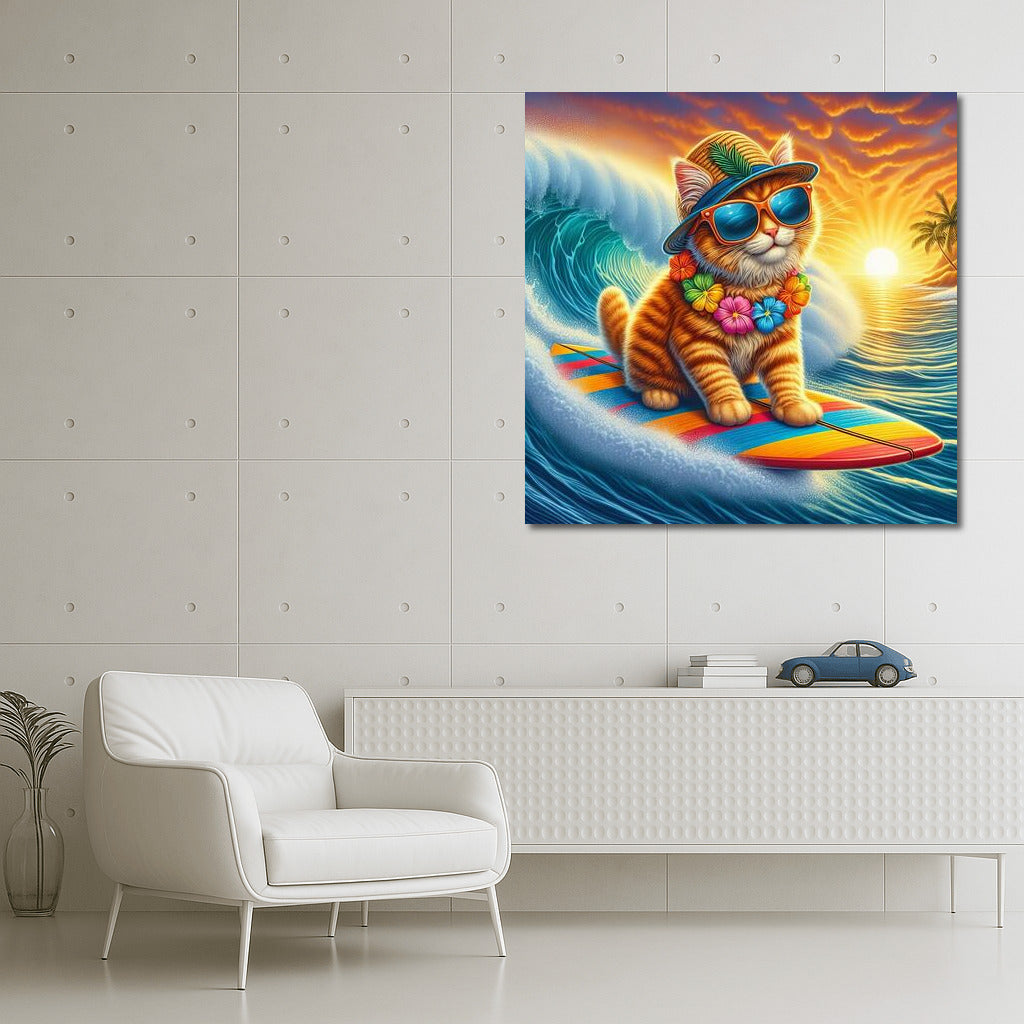 Giant Wave Surfer Cat: The Furry Hero of Sunset