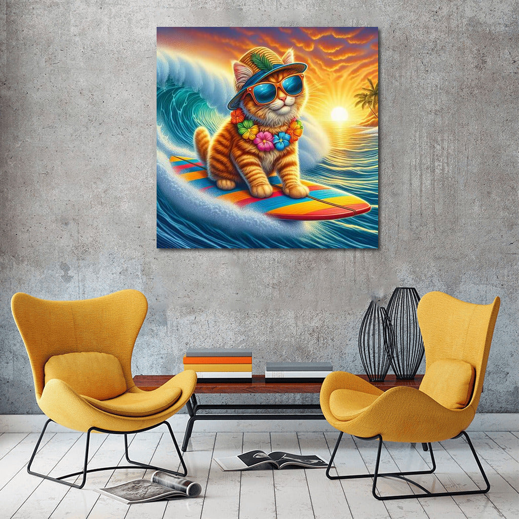 Giant Wave Surfer Cat: The Furry Hero of Sunset