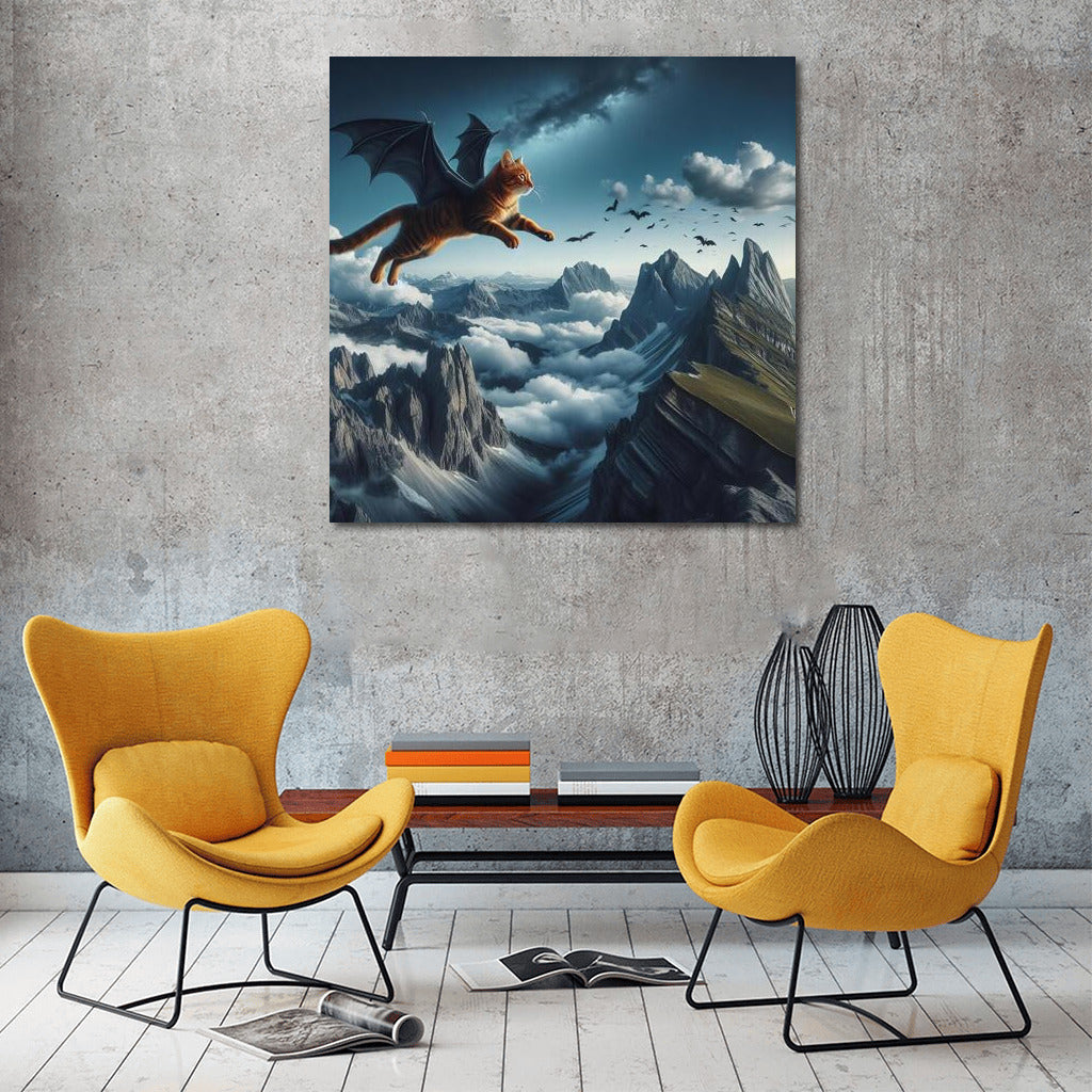 Magical Dragon Cat over the Mountain Peaks