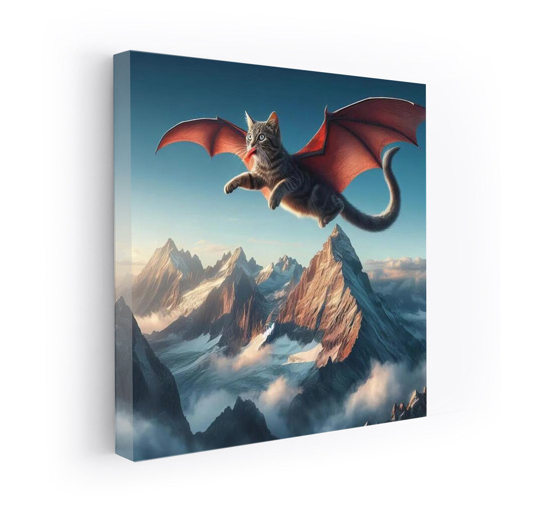 Magical Flight: Cat-Dragon over the Mountain Peaks