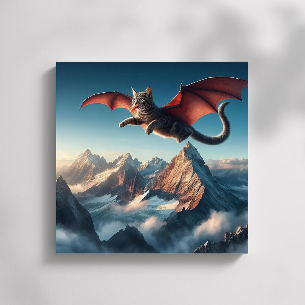 Magical Flight: Cat-Dragon over the Mountain Peaks