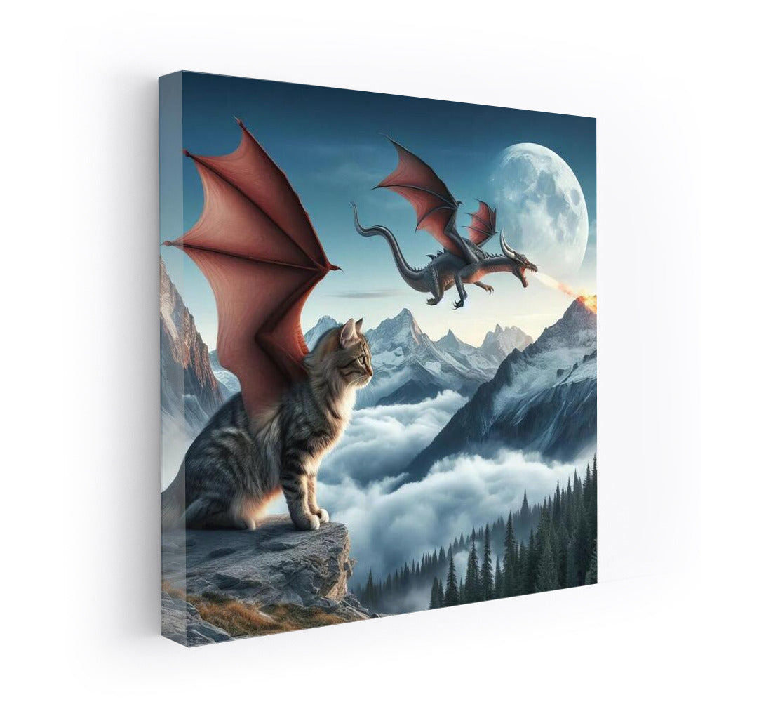Magical Flight: Cat-Dragon over the Mountain Peaks