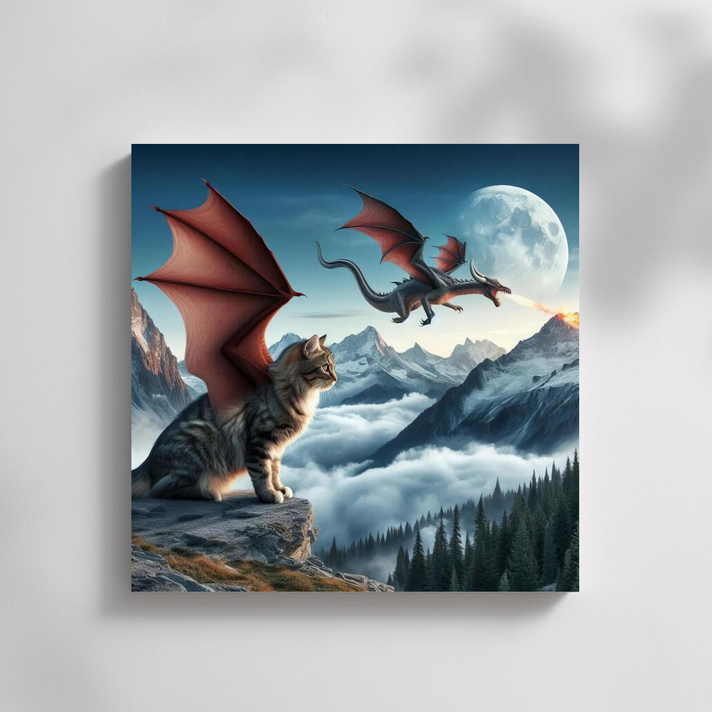 Magical Flight: Cat-Dragon over the Mountain Peaks
