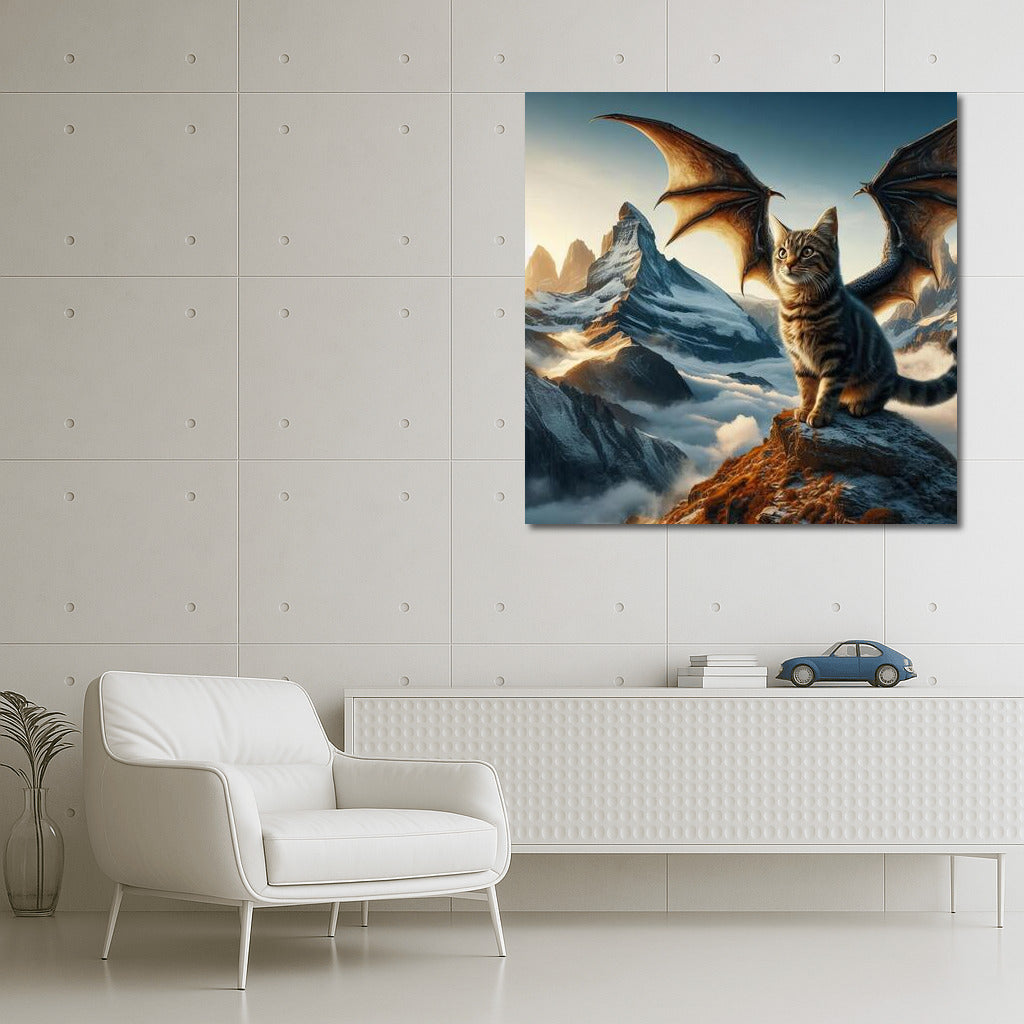 Transformation Magic: Cat Dragon Over the Mountain Peaks