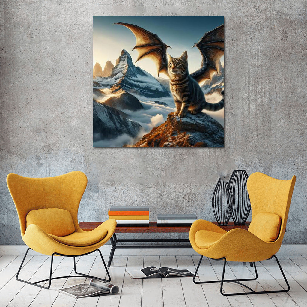 Transformation Magic: Cat Dragon Over the Mountain Peaks