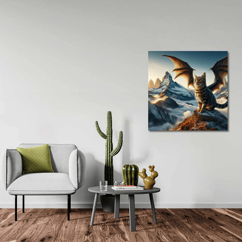 Transformation Magic: Cat Dragon Over the Mountain Peaks
