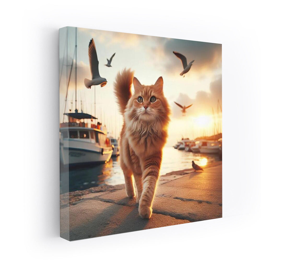Sunset Walk of the Cat along the Embankment: Evening Comfort and Dreaminess