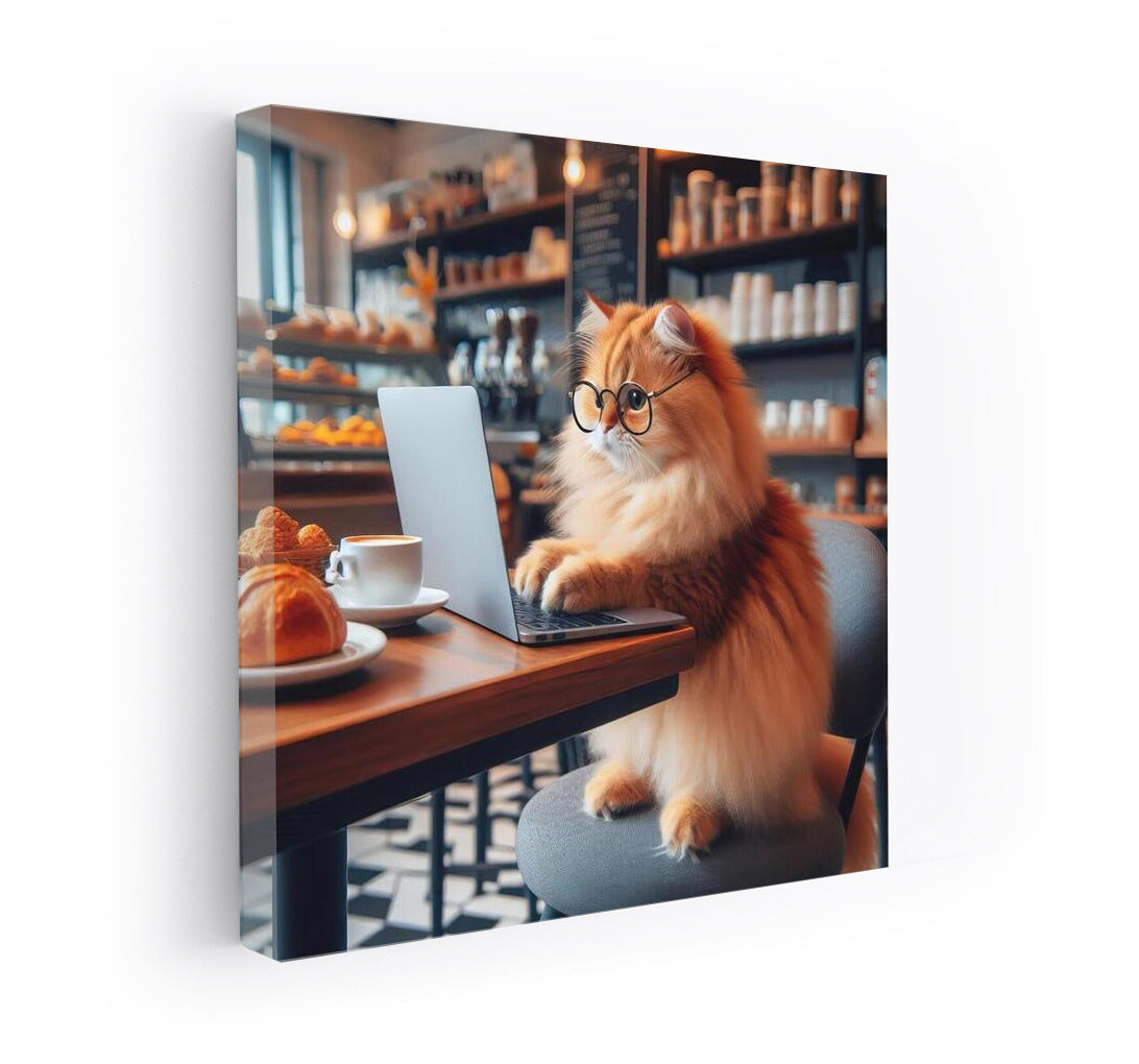 Cat-Barista at the Laptop: Working Day in the Cafe