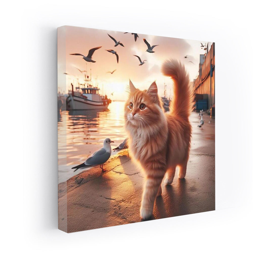 Sunset Walk: Fluffy Cat on the Embankment